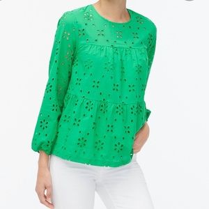 NWT J Crew Factory Green Eyelet Top Size Medium